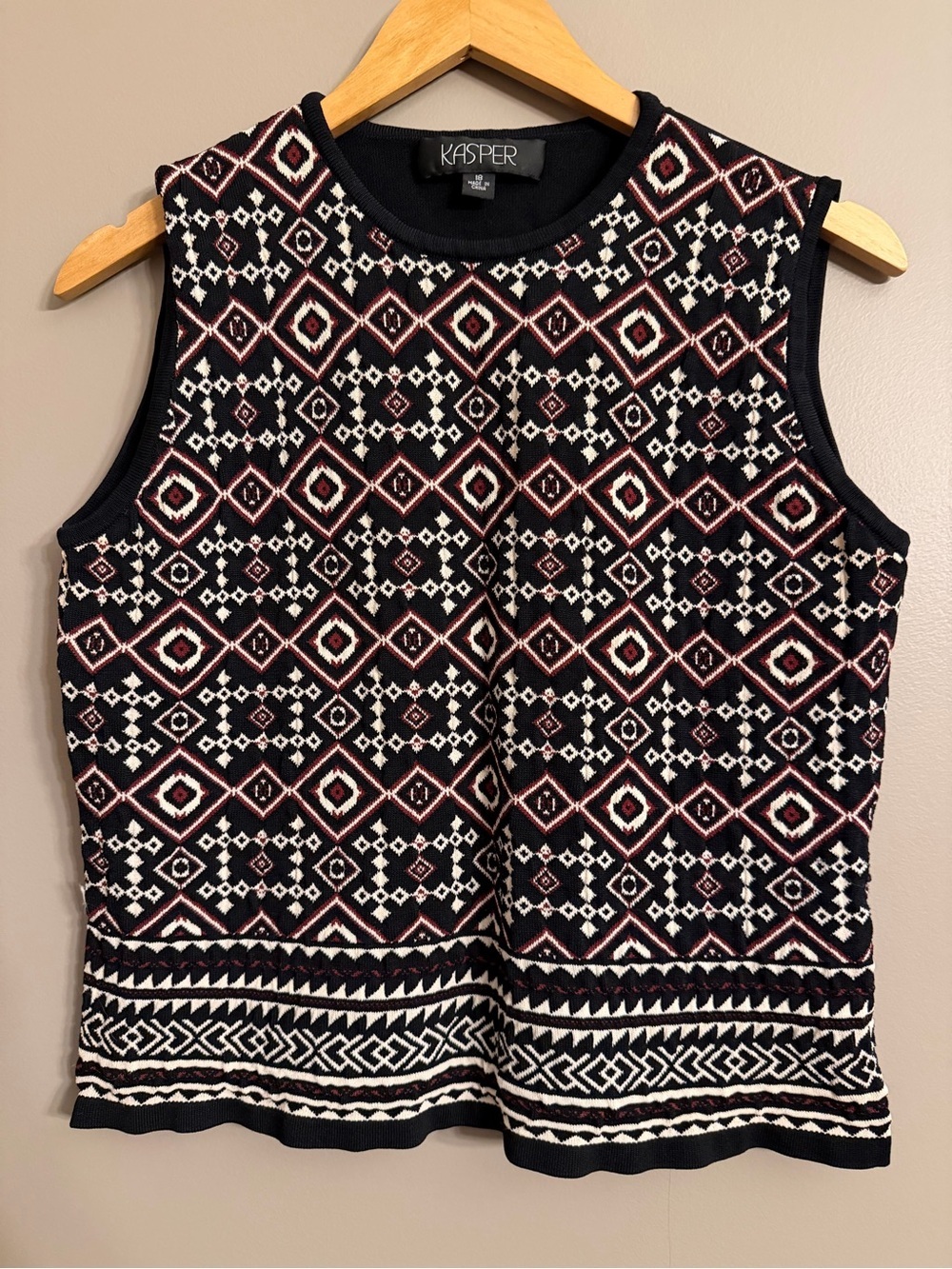 Kasper Fair Isle Boho Geometric Knit Cropped Tank Top Size 18 Sleeveless Sweater